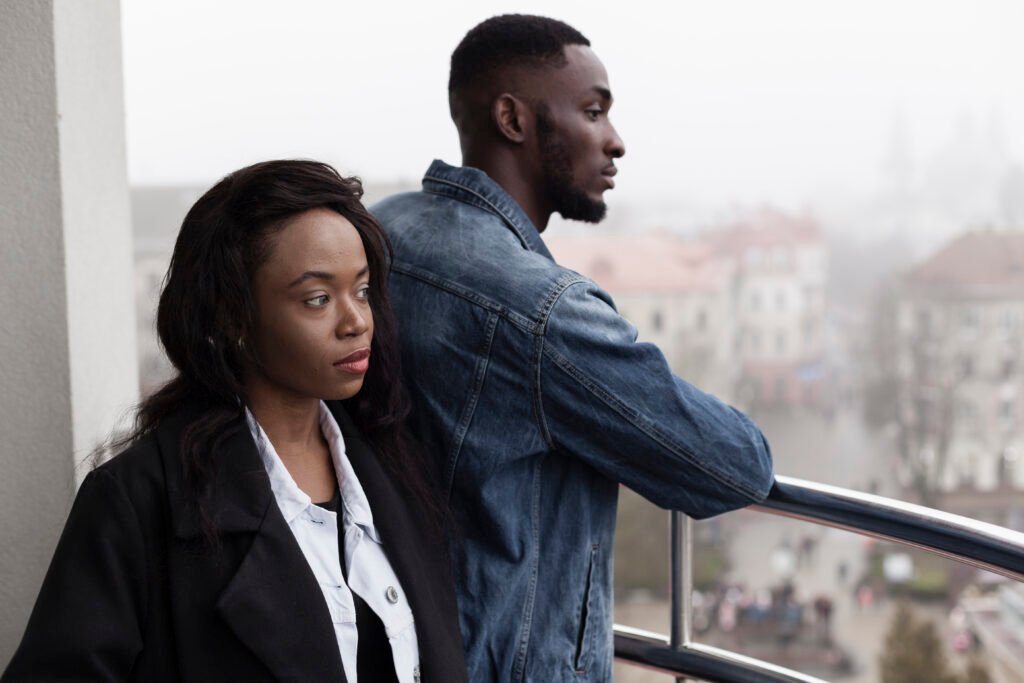 lovely afroamerican couple balcony